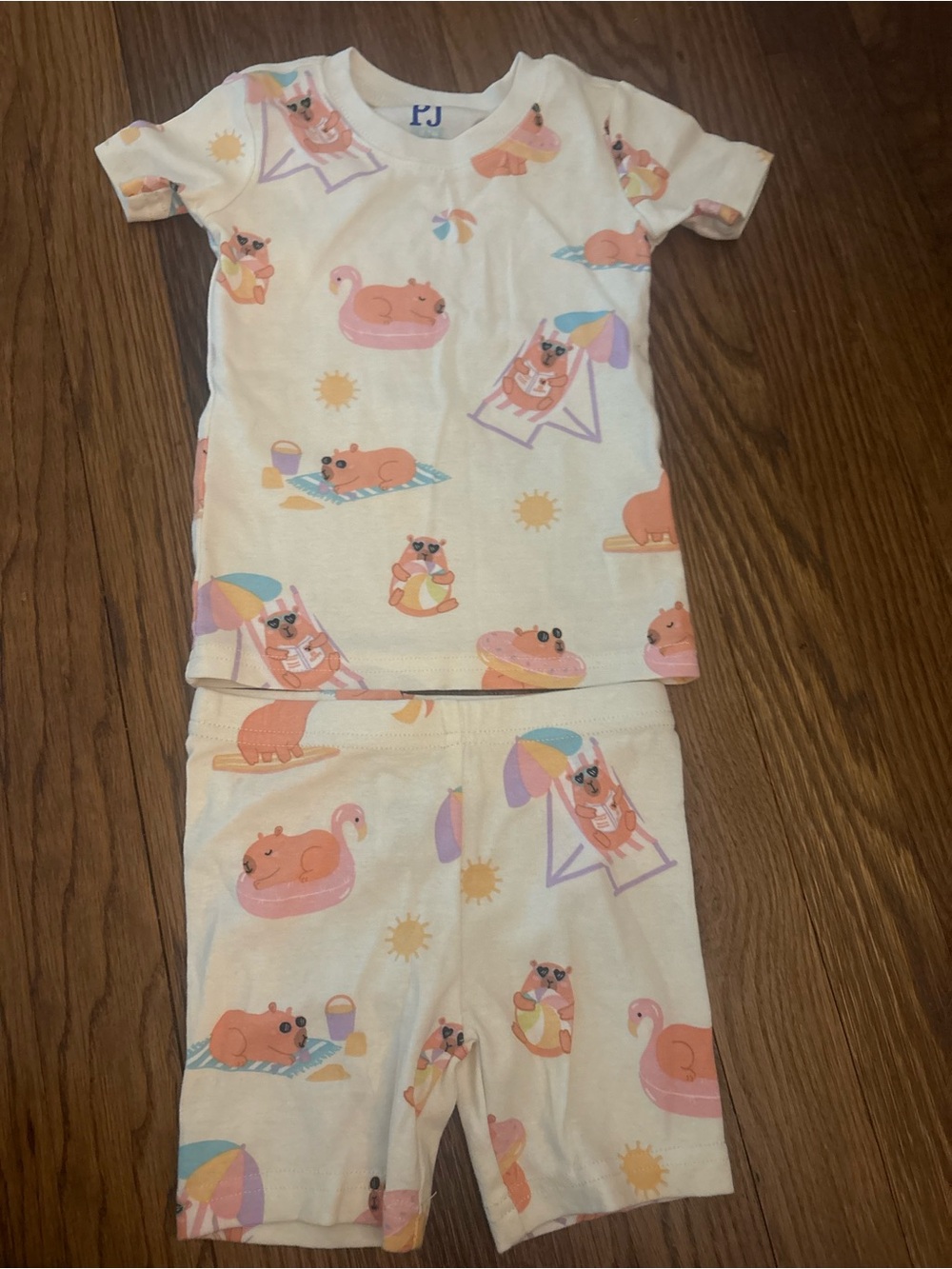 Place Cream and Pink Summer Animal Pajama Set